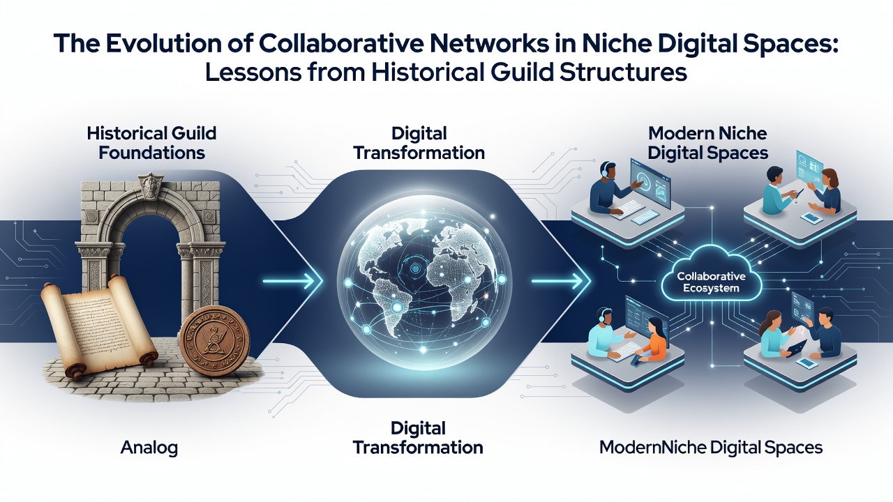 Network diagram showing connections between historical guild symbols and contemporary online community structures